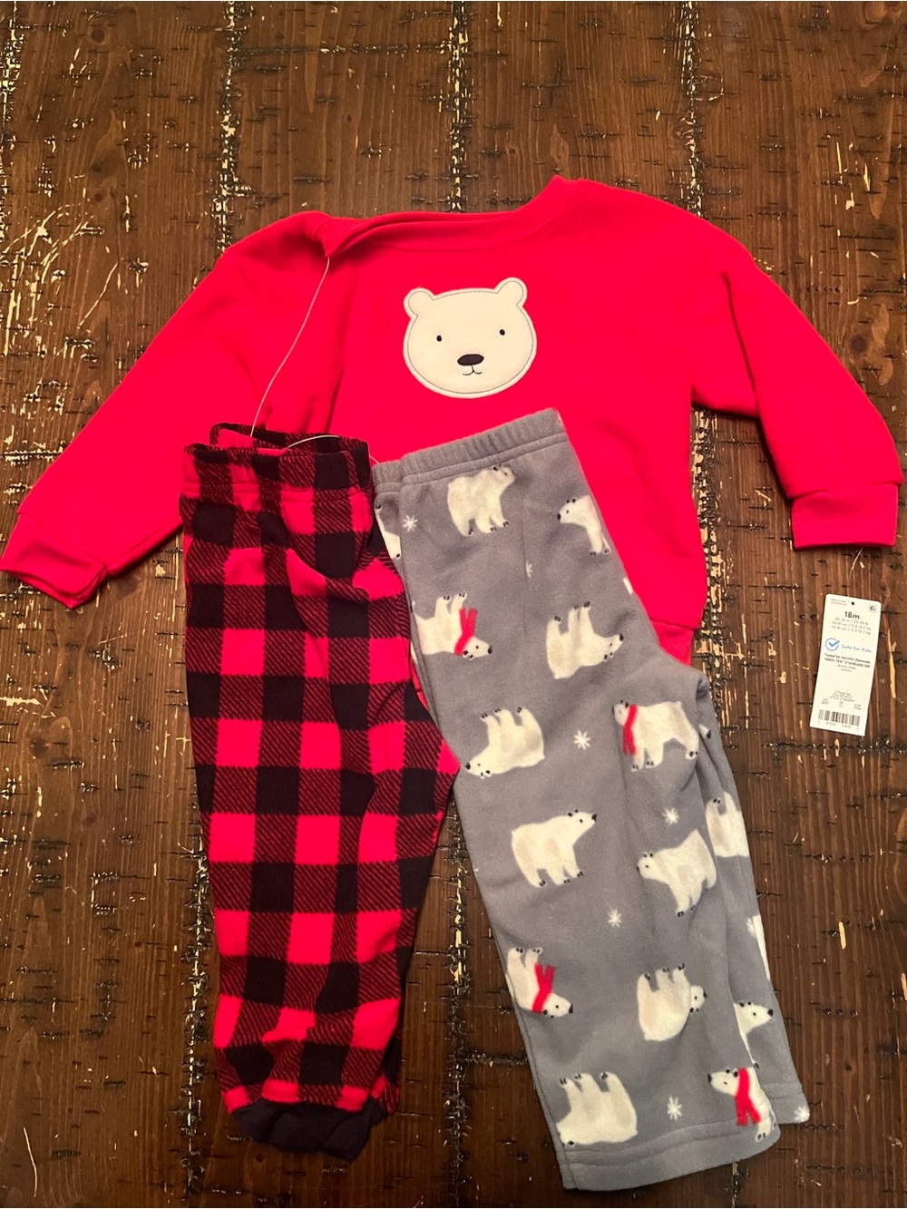 NWT Kids Polar Bear Pajama Set - Red Top with Grey Polar Bear Pants